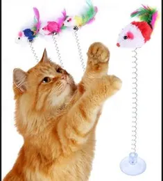 Cat Toy Spring (1 PCS) Toy Spring Mouse Feather Plush Interactive Intelligence Toys with Suction Base for Cat and Kitten