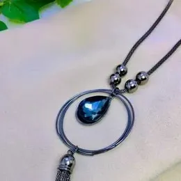 Black silver color long necklace with square black big and small stone pendent for women and girl.