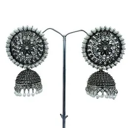 Black Silver Traditional Chandbali Jimikki Jhumka Earrings for Women