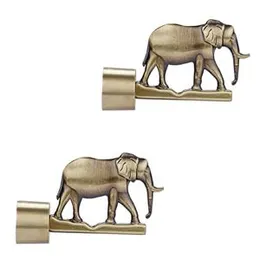 FERIO Elephant Design Zinc Alloy Curtain Bracket/Holder for Door and Window 1 Inch Rod Size Brass Antique Finish Set (Pack of 2)