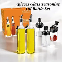 5pcs Set Of Oil Dispenser & Seasoning Glass Bottle.