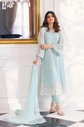 Pastel Blue Chiffon & Net Embroidered Suit