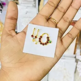 Gold mix red mookuththi nose ring set Nose Cum Septum and nose ring for Non Pierced nose women and girl