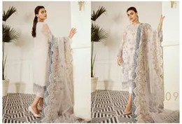 Graceful White & Blue Embroidered Formal Suit