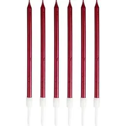 Red Pencil Shape Long Cake Candles Long and Slim, 6 Pcs Set for Birthday and Events
