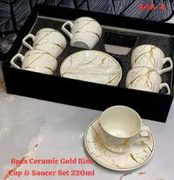 220 ml 6pcs Ceramic Gold Rim Cup & Saucer Set
