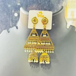 Dull gold color Triangles type drop jimikky earring with white pearl for women and girl
