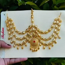 Gold Color Beautiful Three-Line Nethi Chutti (Nalal Theli) – Round & Water Drop Hair Ornament for Women & Girls