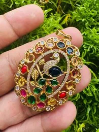 Gold Plated Beautiful Big Peacock Pendant with Multi Stones for Women & Girls