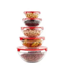 Multicolor 5 Pcs Glass Bowl Set With Plastic Lids Food Storage Serving, Multicolor 5 Pcs Glass Bowl Set With Plastic Lids Food Storage Serving