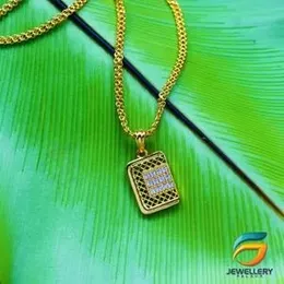 Gold Plated Chain 02mm Bismark Chain Guaranteed 18/24 inch Chain with Box Pendant With White Stone Necklace for Ladies & Girl.