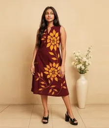 Brown With Yellow Batik Dress