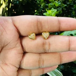 Gold-Plated Heart Theme Fixed Stone Lightweight Earrings for Women & Girls