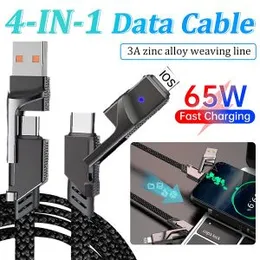 4 In 1 Zinc Alloy 3A 65W Fast Charging Data Cable