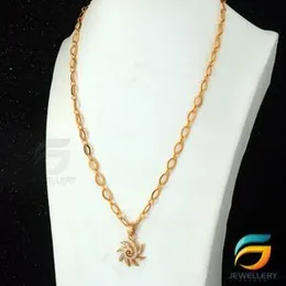 Gold Plated Guaranteed 18/24 inch Machine Cut Link Chain 05MM with Star Sun Theme pendant Necklace for ladies.