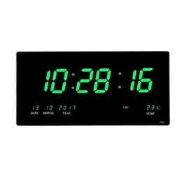 Digital Wall Clock CX-4622GREEN LED Remote Temperature Alarm Calendar Green Display Large Screen