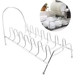 Dish Drying Rack 1 Pcs Pot Lid Holder Kitchen Pan Teetotal Stand Dish Rack Stainless Steel Bowl Storage Plates Sink Countertop Shelf Exhausting 7 Slot