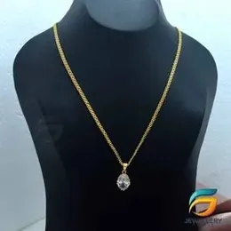 Gold Plated Chain With Pendant 18/24 inch 02MM Bismark Chain with White Oval Shape Stone Pendant Necklace for Ladies & Girl.