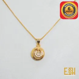 Gold Plated Guaranteed 1MM Box Chain (18/24 Inch) with Small Derana Square Stone Pendant – Stylish Necklace for Women