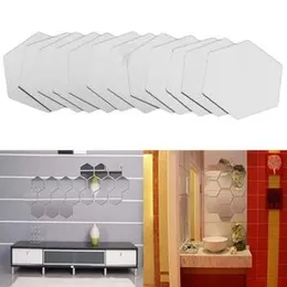 12Pcs Hexagonal Self Adhesive Mirror Effect Wall Sticker Living Room