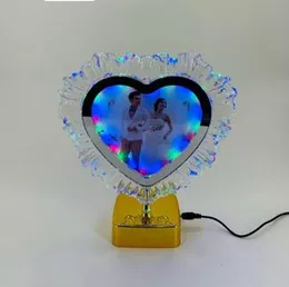 heart-shaped magic mirror photo frame with customizable LED lighting