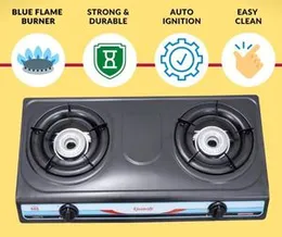 Kawashi 2 Burner Gas Cooker Non-Stick (Black)