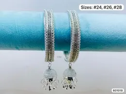 2 Pcs Silver Gemstone Bangles with Jhumka Charms