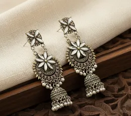 Dull Gold & Silver Color Long Tassel Drop Earrings with Multistone & White Pearl for Women & Girls