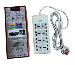 ROCCAT RCT-8WAY 8 Socket Extension Cord 13A Surge Protection 3-5M Cable Individual Switches LED Indicator Heavy Duty Power Strip