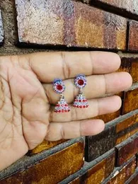 Silver Small Cute Jimikki Drop Earrings with Multicolor Stones for Women and Girls