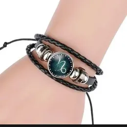 2022 Luminous 12 Constellation Bracelet Men Women Glass Gem Photo Leather 12 Zodiac Sign Bracelet For Boys Girls Couple Gift 2022 Luminous 12 Constell