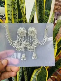 Silver color Indian Bahubali Jhumka Jhumki FLOWER DESIGN drop fashion earring with white pearl for girl and women gift items for girls