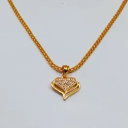Gold Plated 2MM Bismarck Chain With Heart in Small White Stone Heart Pendant For Women-24 inch