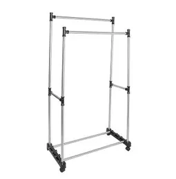 Double Pole Portable Adjustable Stainless Steel Portable Telescopic Clothes Rack Foldable and Garment Hanging Rack Drying Rack for Clothing