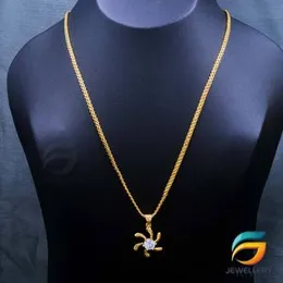 Gold Plated Chain With Pendant 18/24 inch 02MM Bismark Chain with Flower Stone Pendant Necklace for Ladies & Girl.