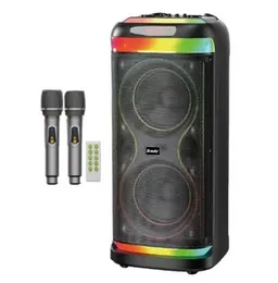 Brodu BTS-2099 Bluetooth Karaoke Speaker with Dual 8-Inch Subwoofers, Dual Wireless Microphones, RGB Lights & Remote Control