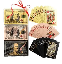 100% Plastic Waterproof 100 Dollar Gold / Black Poker Playing Cards 54 Cards