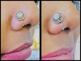 Gold Color Traditional Non-Piercing Nose Pin for Women & Girls – Round Nose Ring with Stone