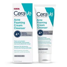 CeraVe Acne Foaming Cream Cleanser 150ml | 4% Benzoyl Peroxide Cleanser for Clear, Healthy Skin