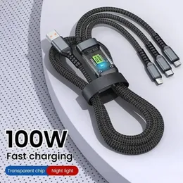 100W 3-IN-1 Super Fast Charging Metal Cable (Rotating Connector)