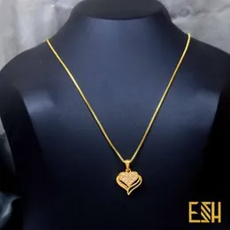 ESH Gold Plated Guaranteed Stylish 0.1mm Box Chain with Heart Fixed Stone Pendant