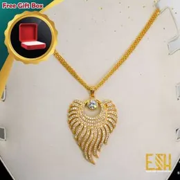 Gold Plated 18/24 Inch 5.5MM Bismark Chain with King Size Sun Flame Theme Pendant – Women Jewelry Set (Free Gift Box)
