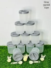 350ML Bottles 12 pcs with Spoon Clear Plastic Lids