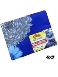 Blue and grey floral print bed cover 6x7 feet.