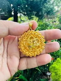 Double Layer Dubai Forming Gold Plated Round Type Large Pendant Traditional Bridal Beauty Pendant with Heart Design for Women