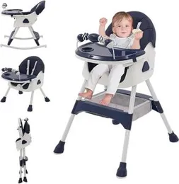 5 in 1 Foldable Baby High Chair For Feeding With Wheels For 0-5 years, With Rocking Modeï¼Reclining Seat, Adjustable Height, Dual Dining Detachable F