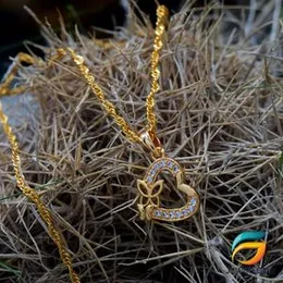 Gold Plated Guaranteed 18/24 inch Karali / Disco Chain with Heart Pendant With Butterfly Necklace for Ladies.