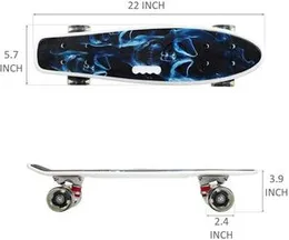 Portable Skateboard, 22"x 6" Light Flashing 4 Wheels Skate Boards, Mini Cruiser Skateboard, Beginners Longboard, for Kids/Adults - Black |KU45K|.