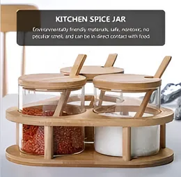 3-Piece Glass Condiment & Spice Jar Set with Bamboo Lids
