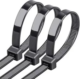 Heavy-Duty Durable Black Cable Ties 4.8mm x 200mm, 10 Inch Nylon Zip Ties, 100Pcs for Cable Management